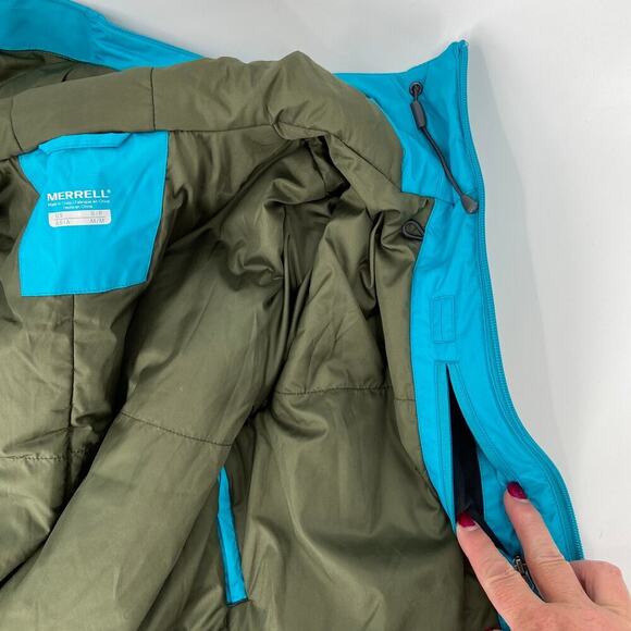 Merrell Softshell Jacket Womens Size S Olive Green Blue Hooded Lightweight - Picture 10 of 11